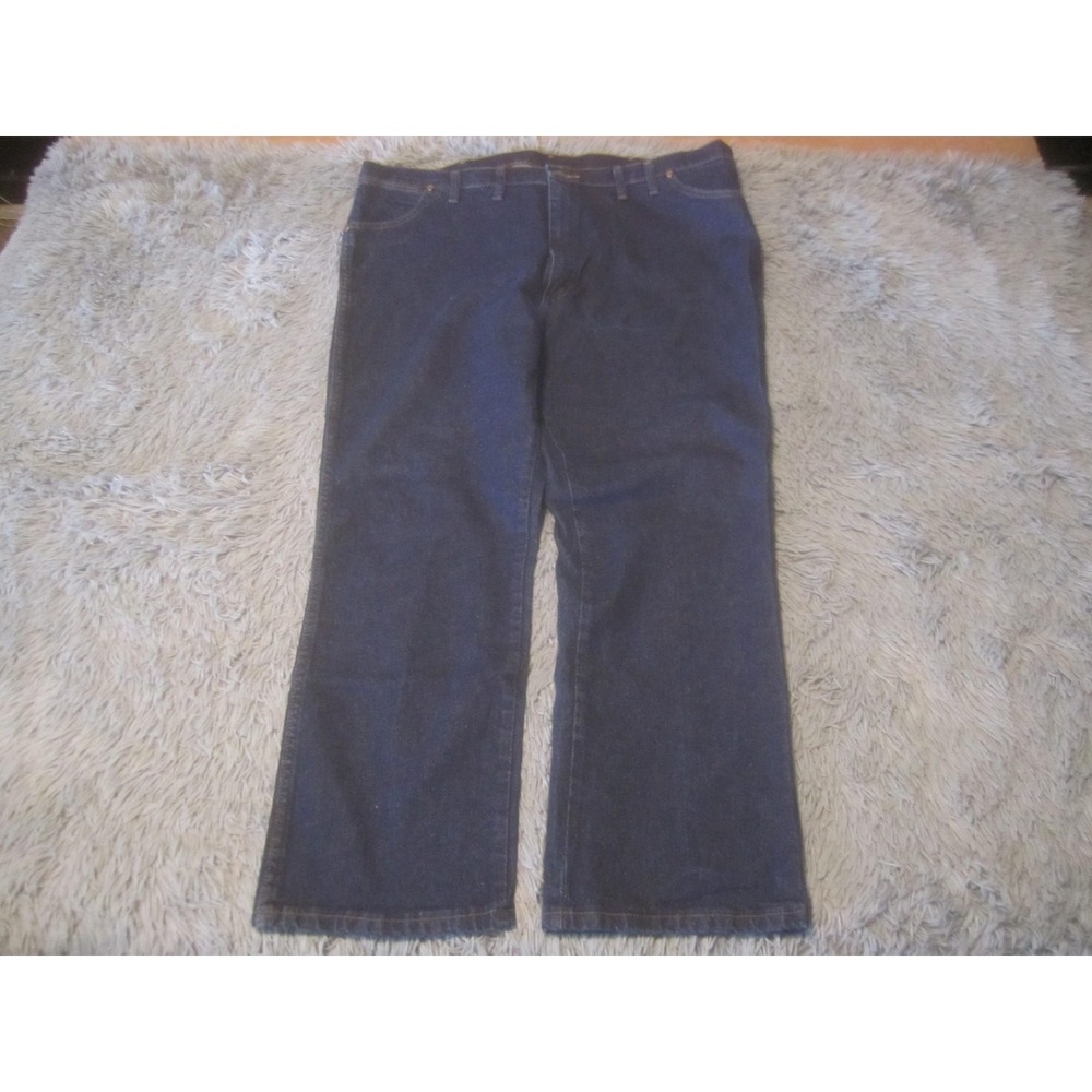 Wrangler Jeans Mens 44x30 Blue Dark Wash Straight Leg Stretch Denim 947STR